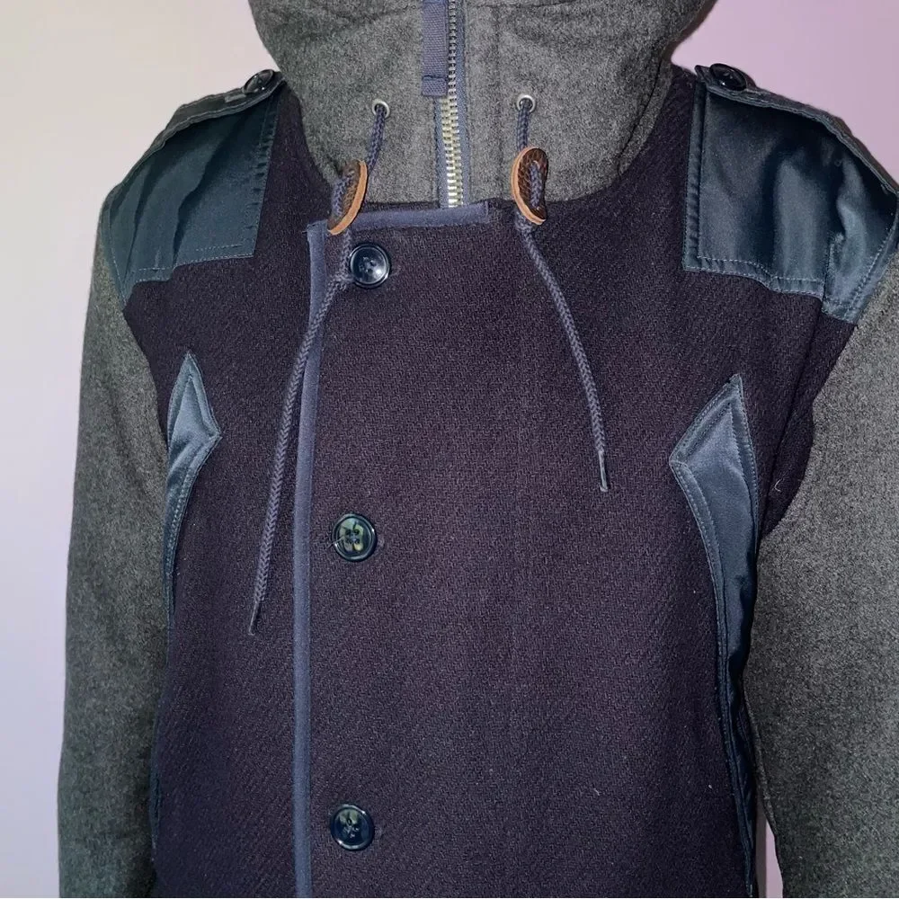J Crew Parka Coat Burbridge Mixed Media Navy Charcoal